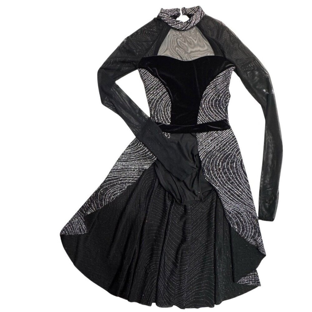 DOUBLE PLATINUM Dance Costume Leotard Adult XS Black Cracked Ice Jazz Tap Ballet